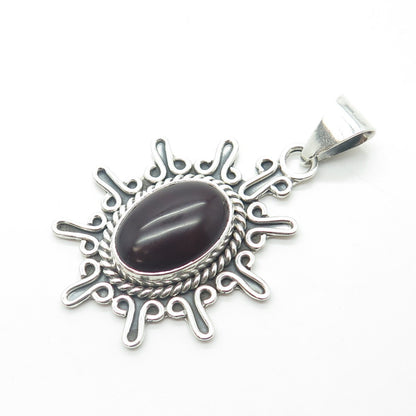 925 Sterling Silver Vintage Mexico Real Carnelian Gemstone Ethnic Pendant