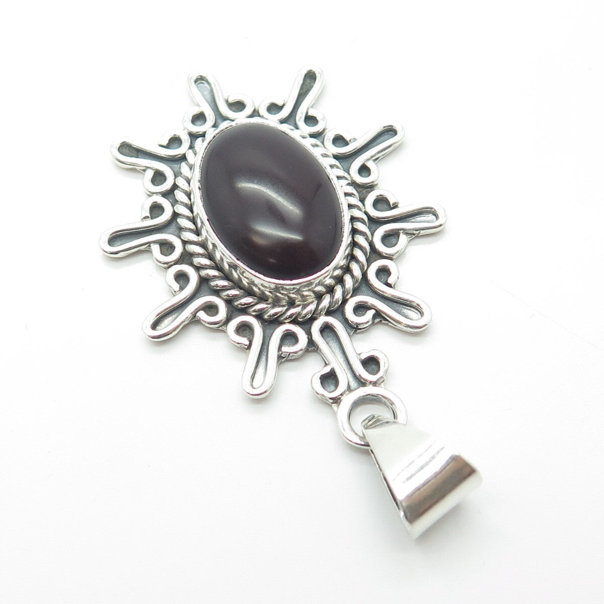 925 Sterling Silver Vintage Mexico Real Carnelian Gemstone Ethnic Pendant
