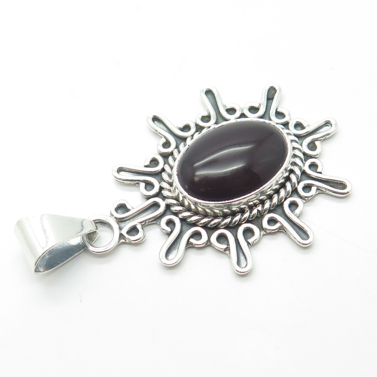 925 Sterling Silver Vintage Mexico Real Carnelian Gemstone Ethnic Pendant