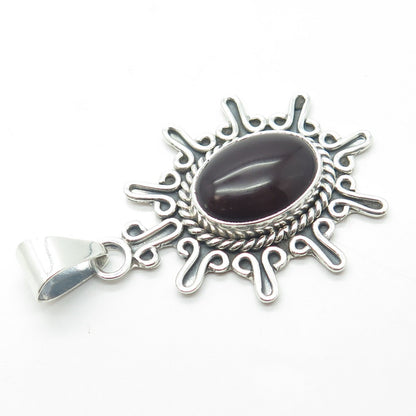 925 Sterling Silver Vintage Mexico Real Carnelian Gemstone Ethnic Pendant