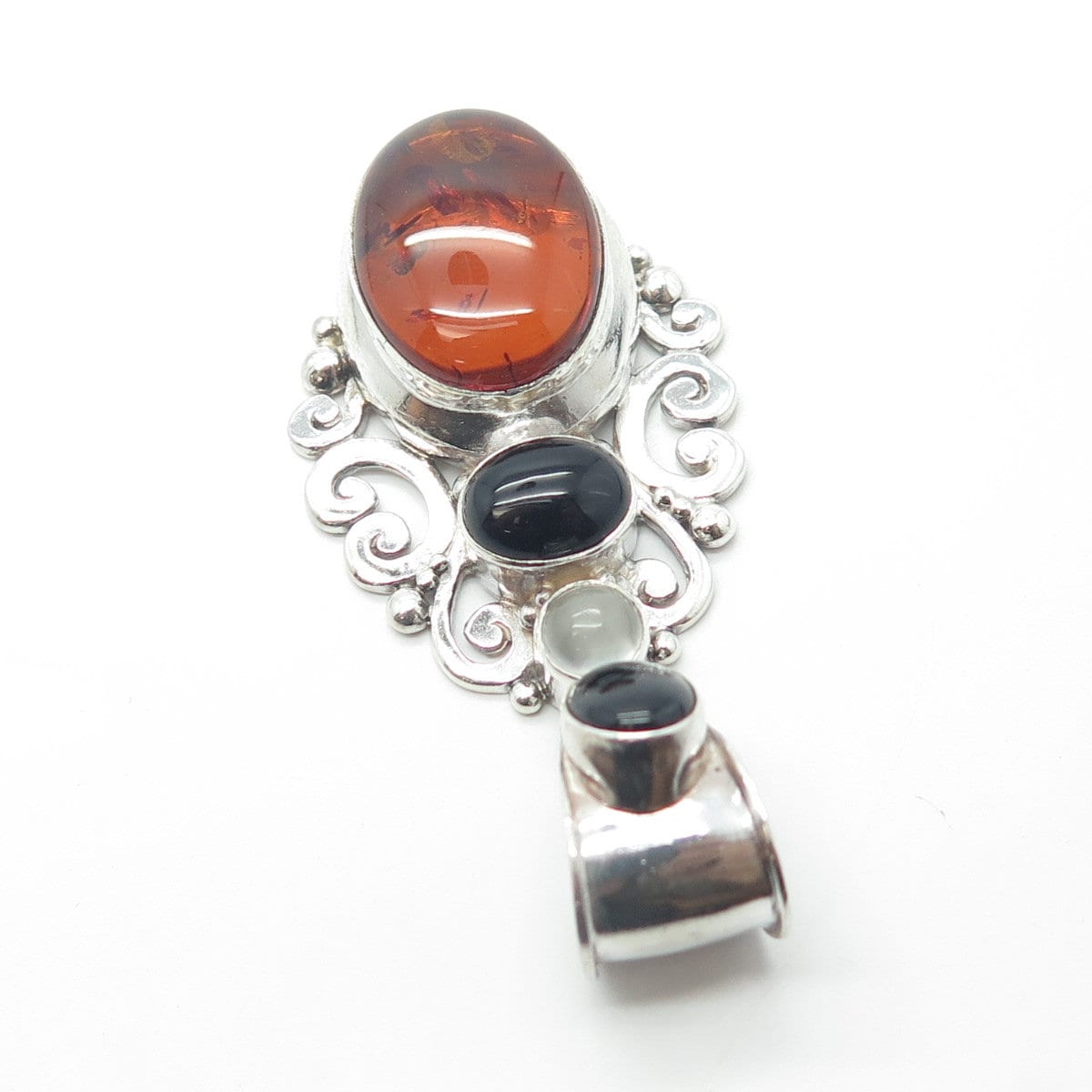 SUARTI BALI 925 Sterling Silver Vintage Black Onyx Amber Clear Quartz Pendant