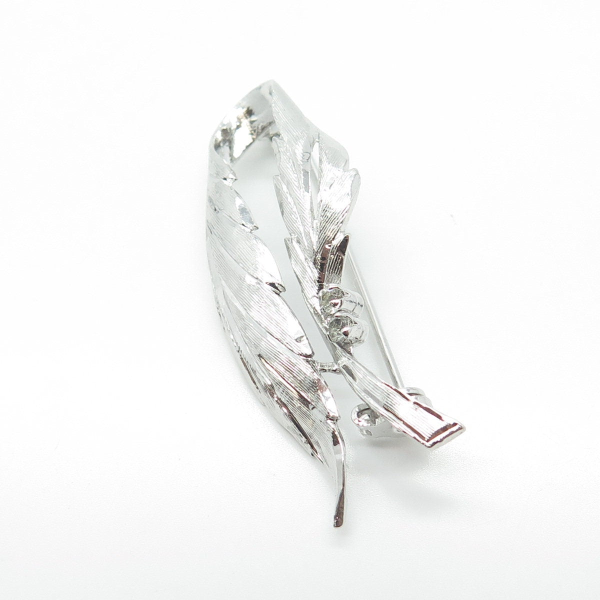 800 Silver Vintage White C Z Leaf Floral Pin Brooch #395