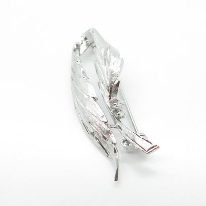 800 Silver Vintage White C Z Leaf Floral Pin Brooch #395