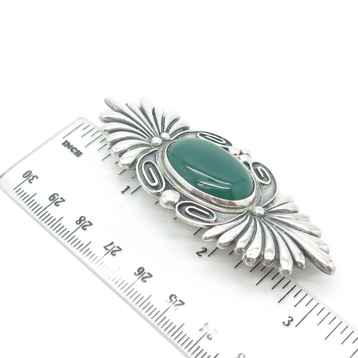 925 Sterling Silver Vintage Mexico Real Cabochon Agate Floral Swirl Pin Brooch