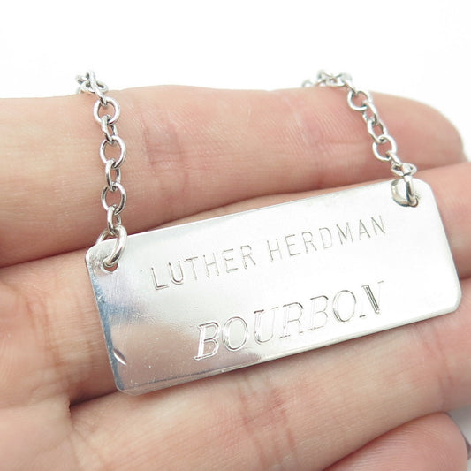 LEONORE DOSKOW 925 Sterling Silver Vintage "Luther Herdman Bourbon" Bottle Tag