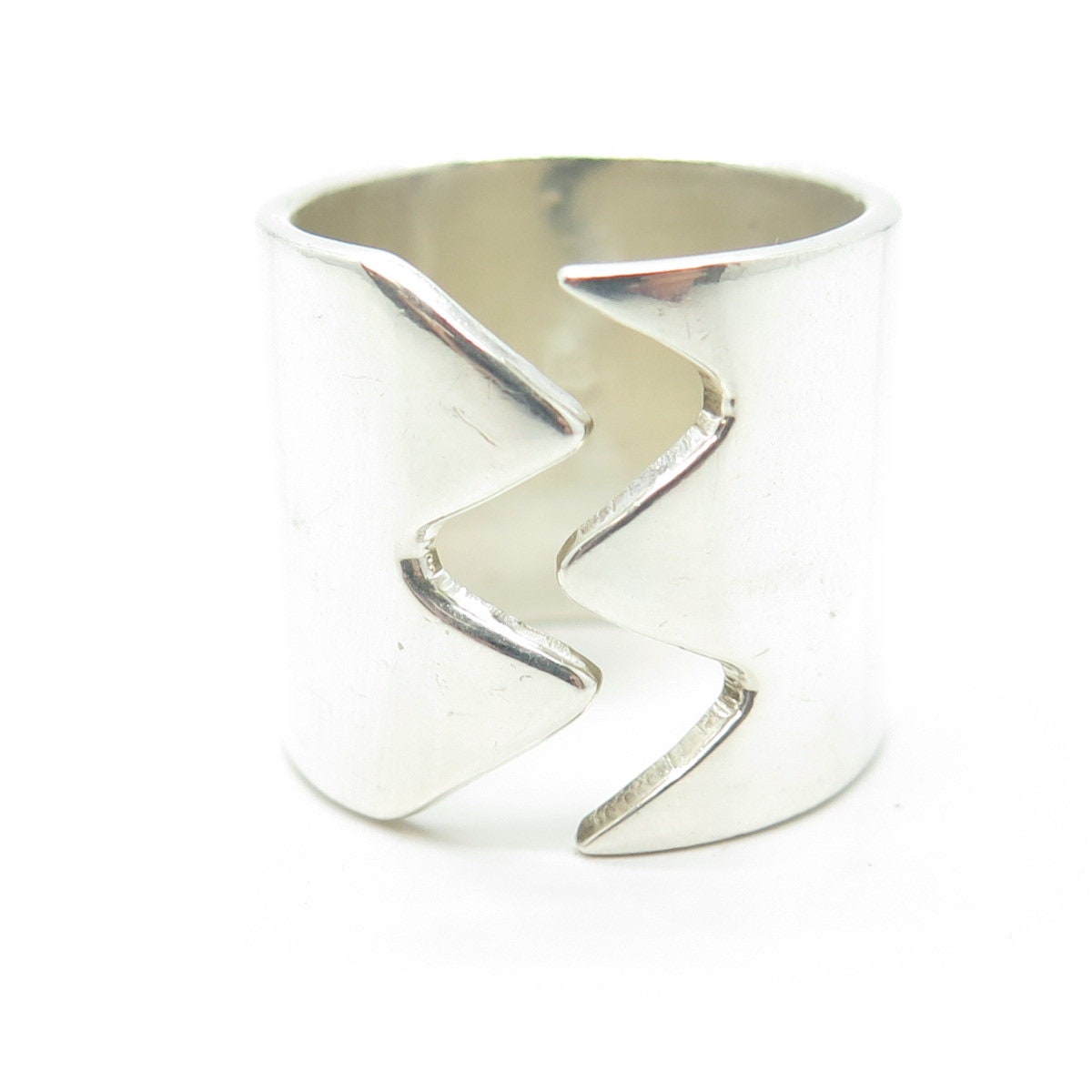925 Sterling Silver Vintage Modernist Adjustable Zig-Zag Ring Size 8