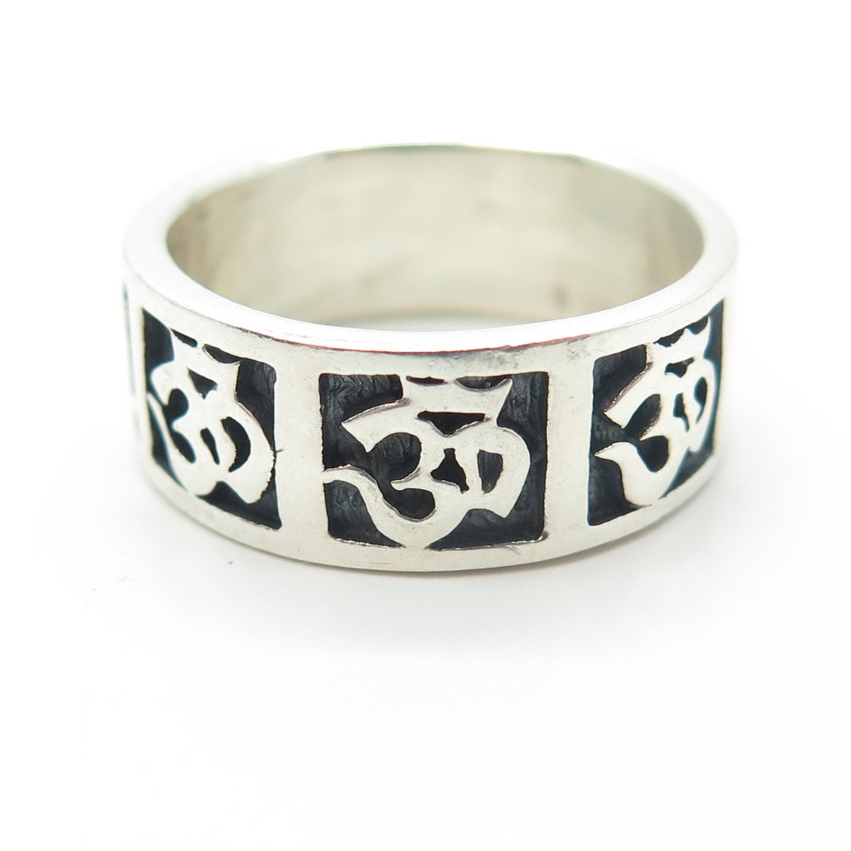 925 Sterling Silver Vintage All Around Om Mantra Band Ring Size 9.5