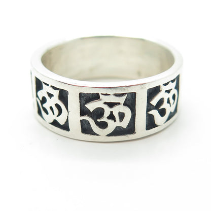 925 Sterling Silver Vintage All Around Om Mantra Band Ring Size 9.5