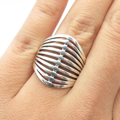 925 Sterling Silver Vintage Modernist Multi-Row Ring Size 8.75