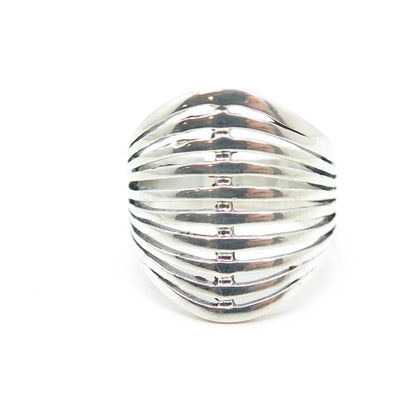 925 Sterling Silver Vintage Modernist Multi-Row Ring Size 8.75