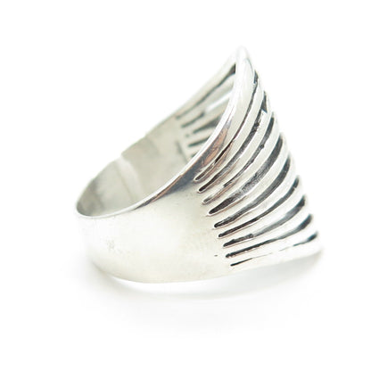 925 Sterling Silver Vintage Modernist Multi-Row Ring Size 8.75