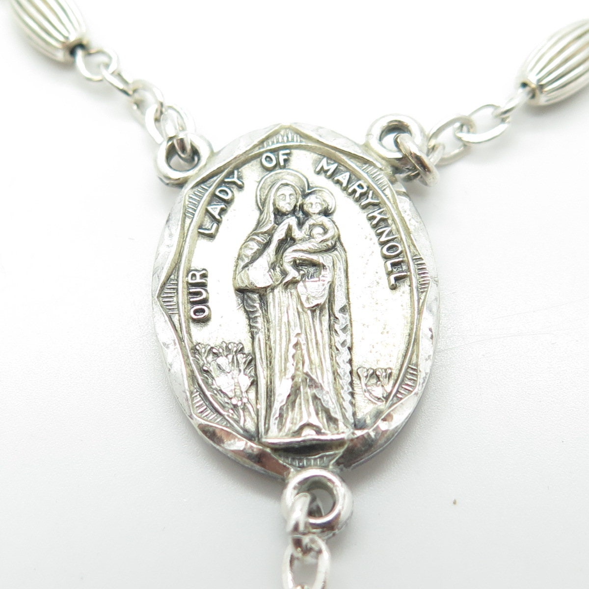 CREED 925 Sterling Silver Antique Art Deco St. Mary & Jesus Rosary Chain 32"