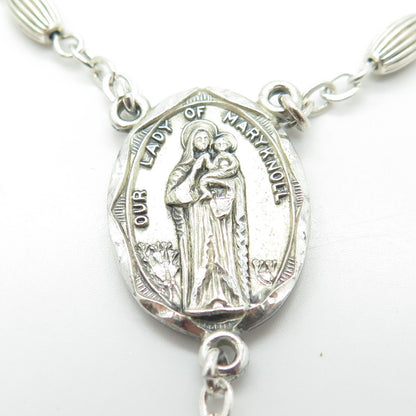 CREED 925 Sterling Silver Antique Art Deco St. Mary & Jesus Rosary Chain 32"