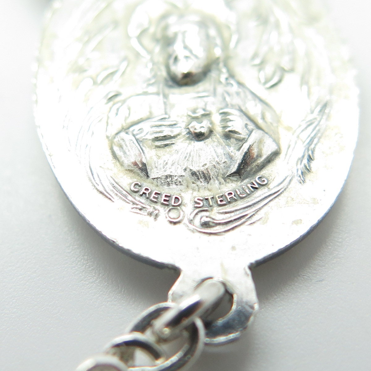 CREED 925 Sterling Silver Antique Art Deco St. Mary & Jesus Rosary Chain 32"