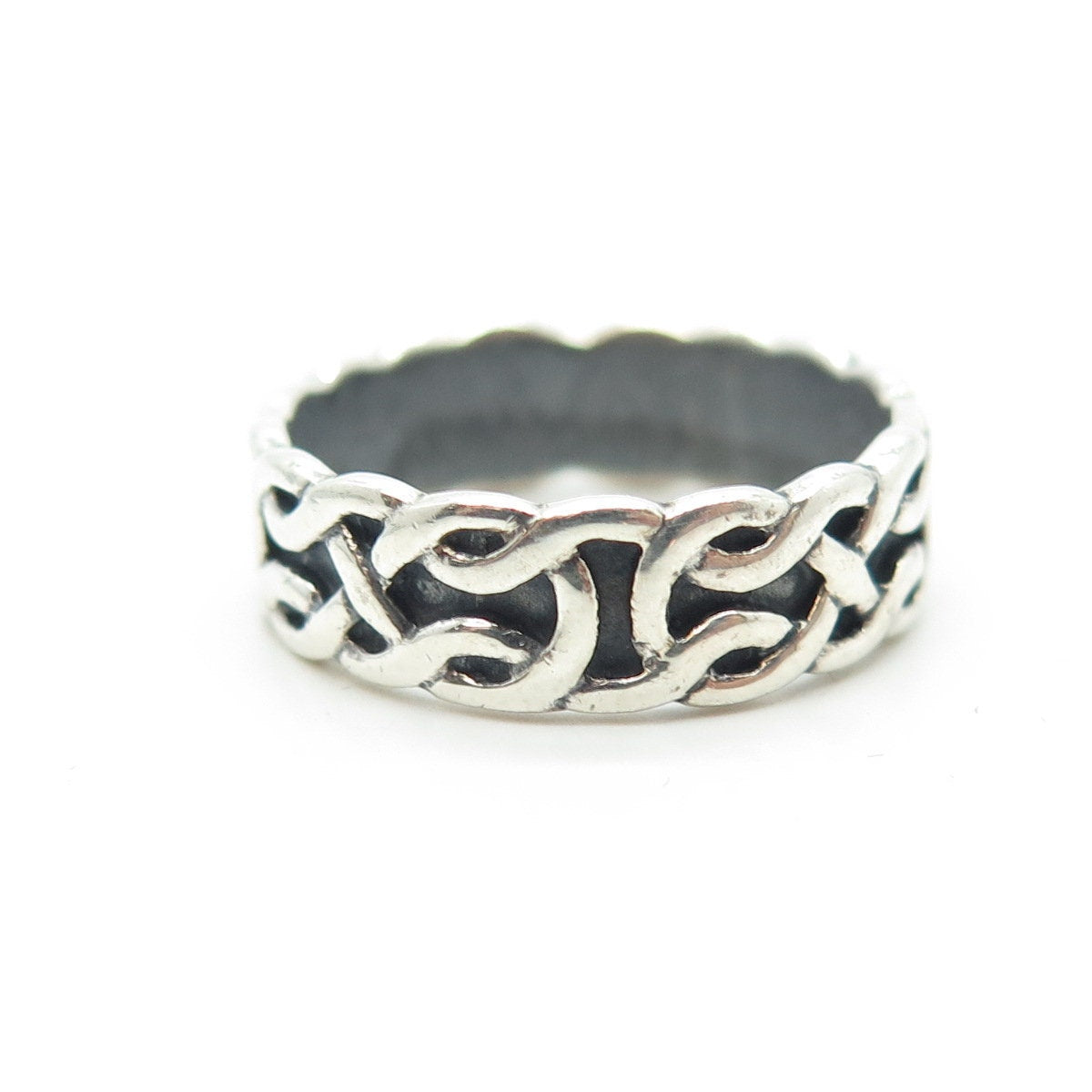 925 Sterling Silver Vintage Marine / Celtic Knot Band Ring Size 7