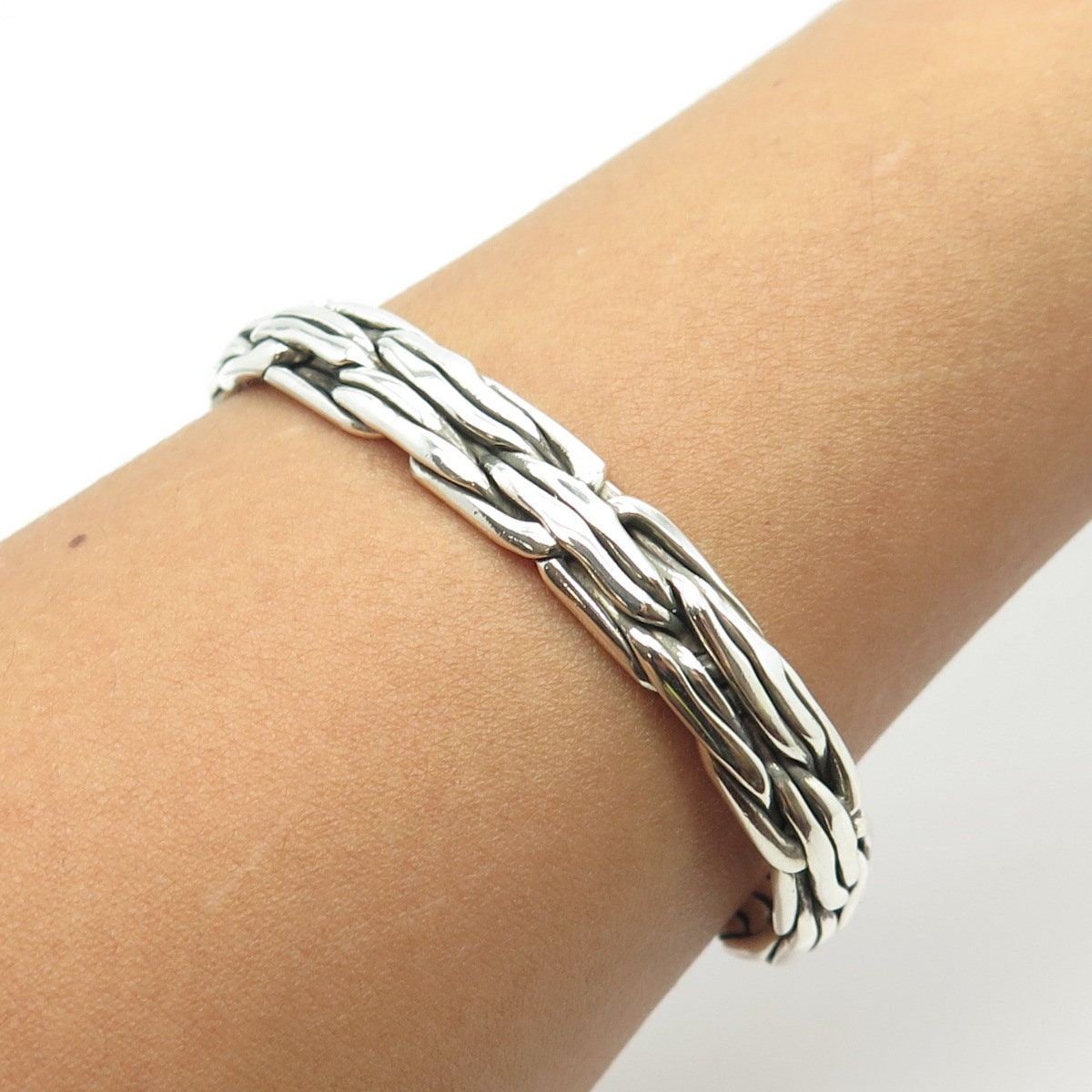 925 Sterling Silver Vintage Mexico Woven Adjustable Bracelet 7"