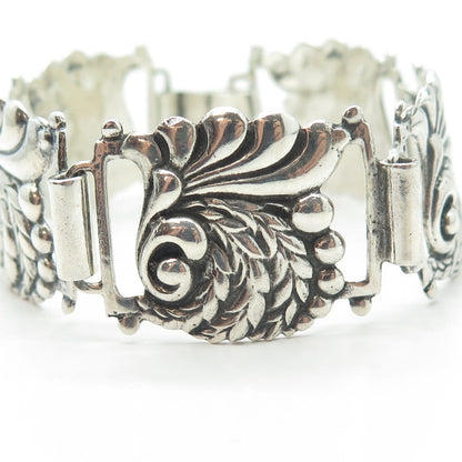 925 Sterling Silver Vintage Victorian Floral Panel Link Bracelet 7"