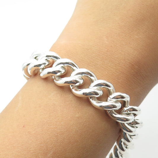 925 Sterling Silver Vintage Italy Cuban Link Bracelet 8"