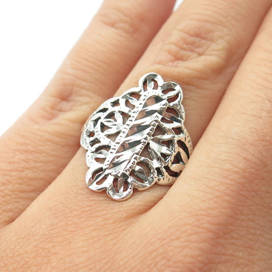 925 Sterling Silver Vintage Art Deco Design Ornate Ring Size 6.75