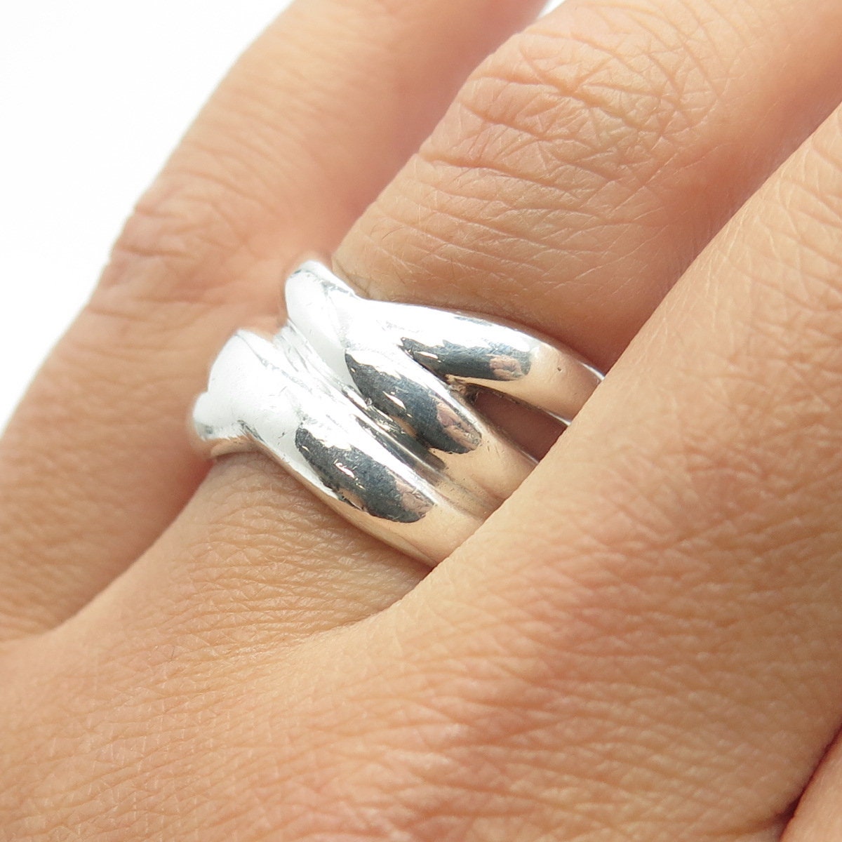 925 Sterling Silver Vintage Modernist Crisscross Ring Size 6.75