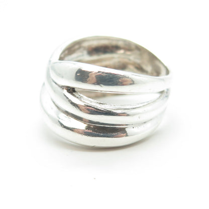 925 Sterling Silver Vintage Modernist Crisscross Ring Size 6.75