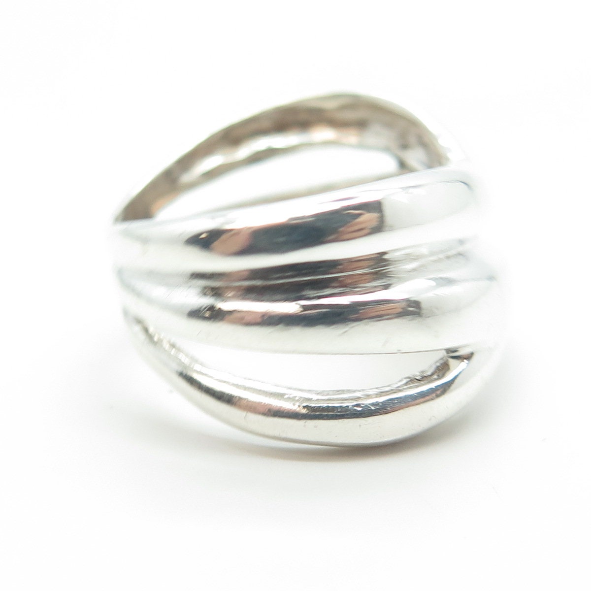 925 Sterling Silver Vintage Modernist Crisscross Ring Size 6.75