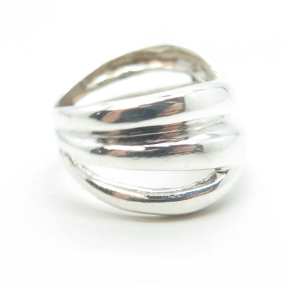 925 Sterling Silver Vintage Modernist Crisscross Ring Size 6.75