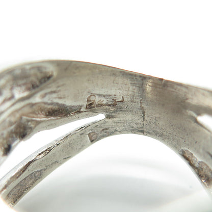 925 Sterling Silver Vintage Modernist Crisscross Ring Size 6.75
