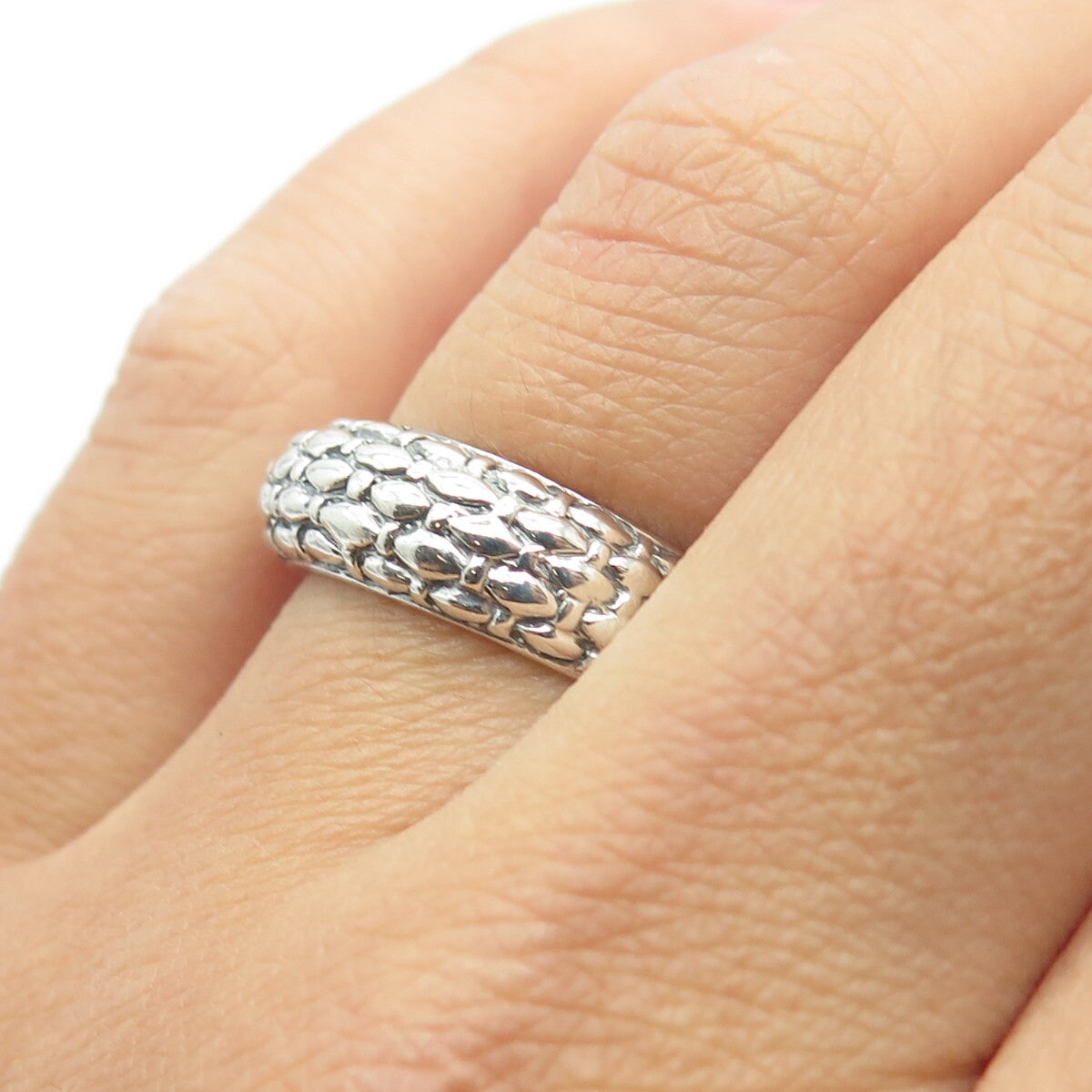 925 Sterling Silver Vintage Rattan Shape Ring Size 6.5