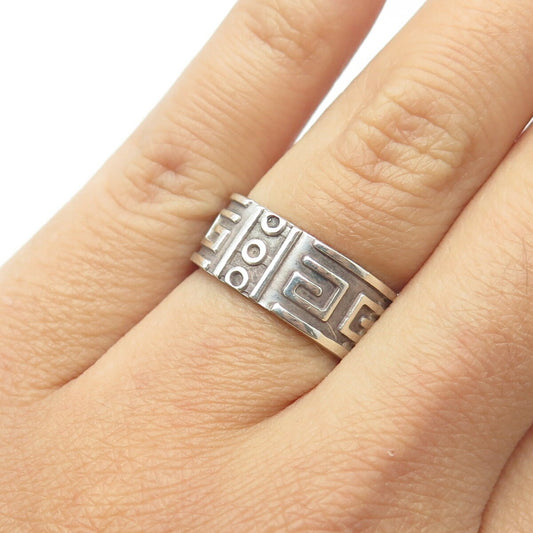 925 Sterling Silver Vintage Mexico Tribal Symbols Band Ring Size 6.25
