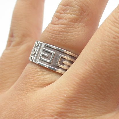 925 Sterling Silver Vintage Mexico Tribal Symbols Band Ring Size 6.25