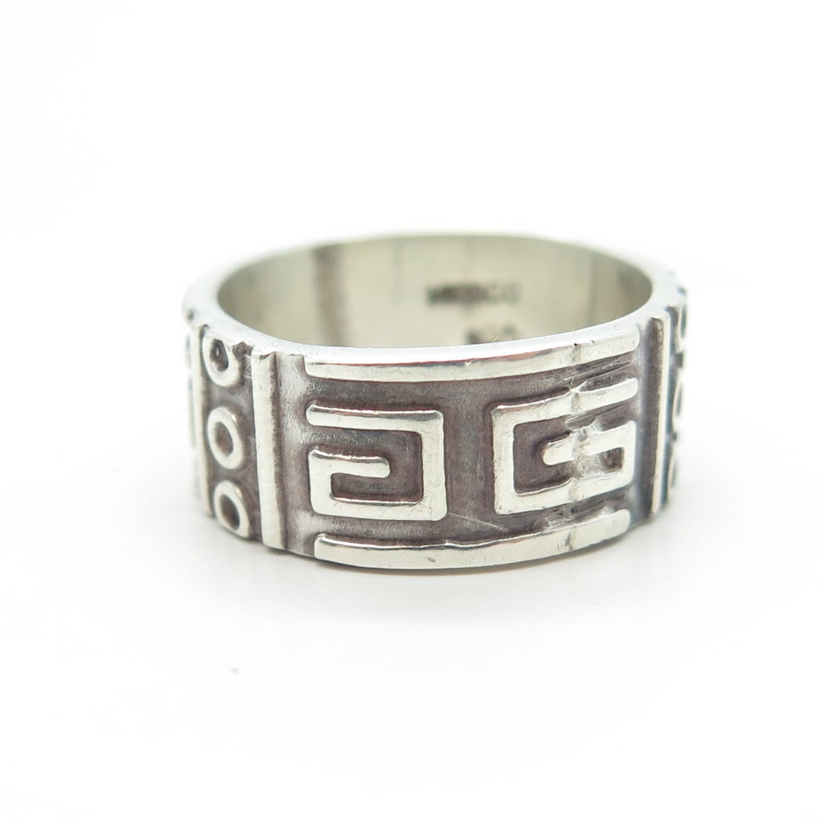925 Sterling Silver Vintage Mexico Tribal Symbols Band Ring Size 6.25