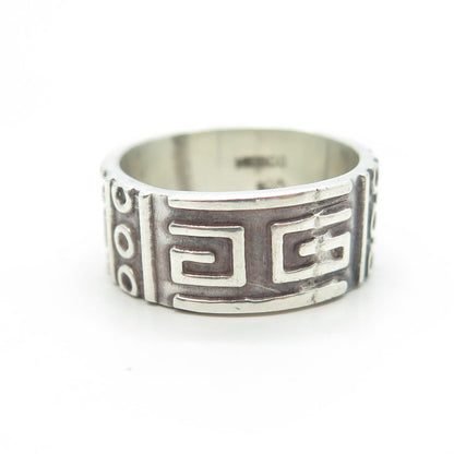 925 Sterling Silver Vintage Mexico Tribal Symbols Band Ring Size 6.25