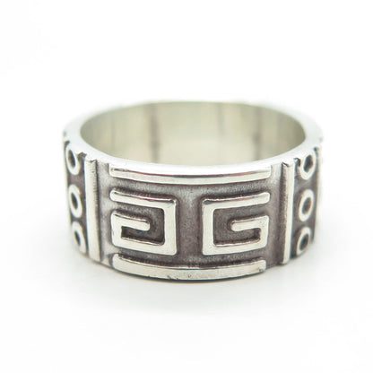 925 Sterling Silver Vintage Mexico Tribal Symbols Band Ring Size 6.25
