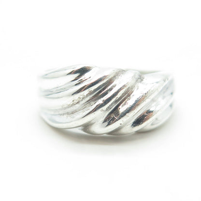 925 Sterling Silver Vintage Ribbed Ring Size 8