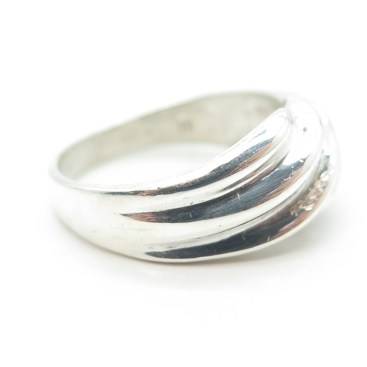 925 Sterling Silver Vintage Ribbed Ring Size 8