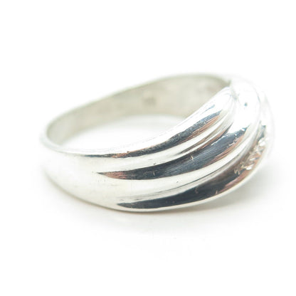 925 Sterling Silver Vintage Ribbed Ring Size 8