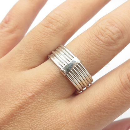 925 Sterling Silver Vintage Multi-Row Band Ring Size 10.5