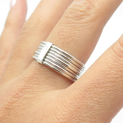 925 Sterling Silver Vintage Multi-Row Band Ring Size 10.5
