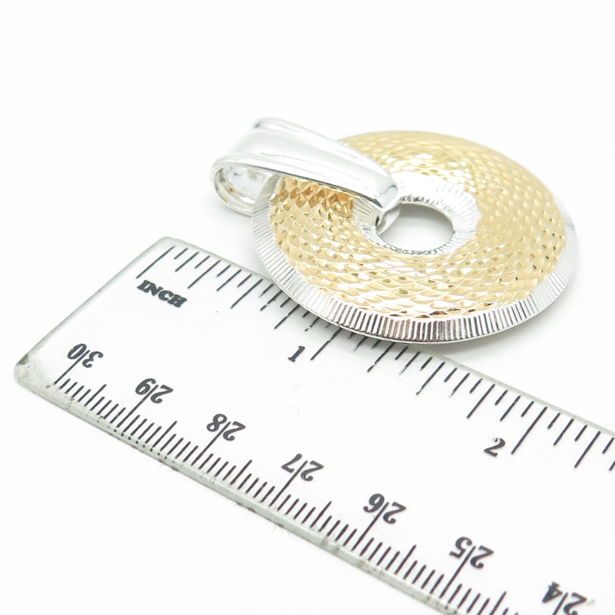 925 Sterling Silver 2-Tone Vintage Textured Round Pendant