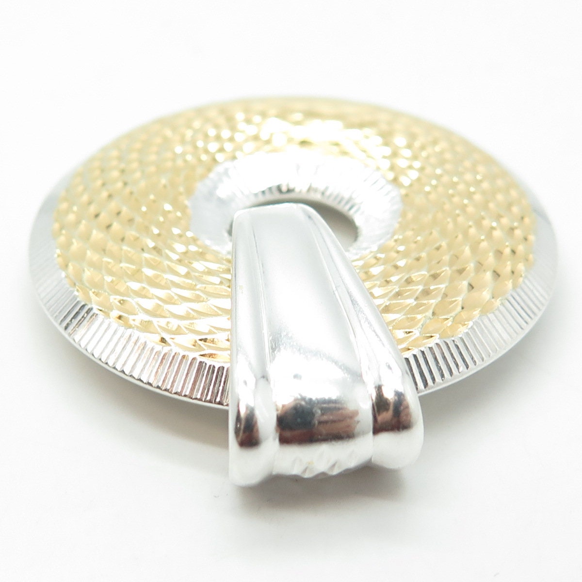 925 Sterling Silver 2-Tone Vintage Textured Round Pendant