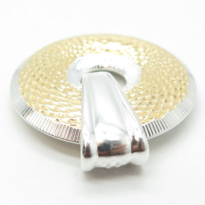 925 Sterling Silver 2-Tone Vintage Textured Round Pendant