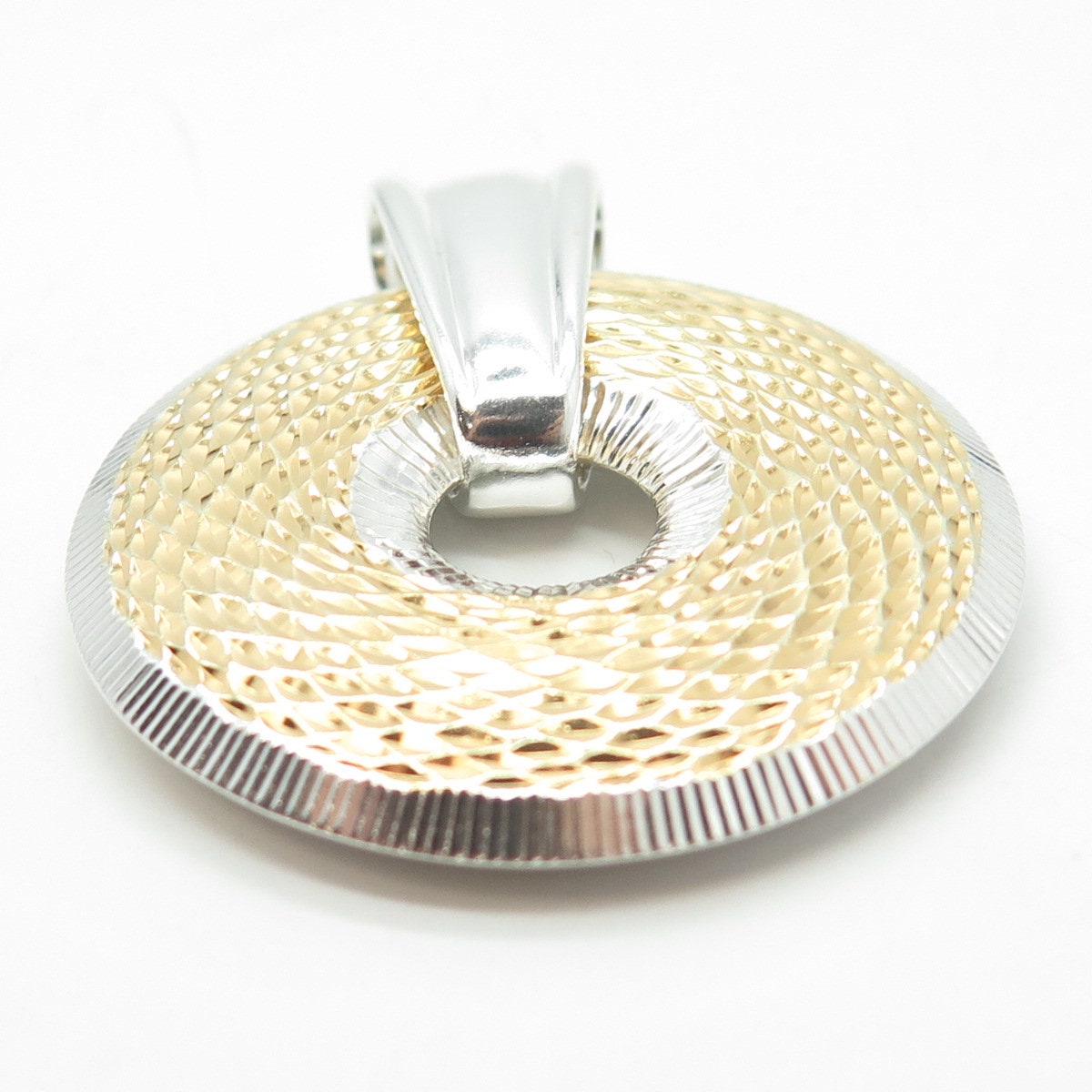 925 Sterling Silver 2-Tone Vintage Textured Round Pendant