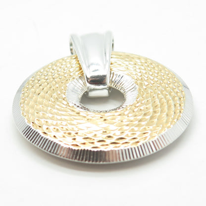 925 Sterling Silver 2-Tone Vintage Textured Round Pendant