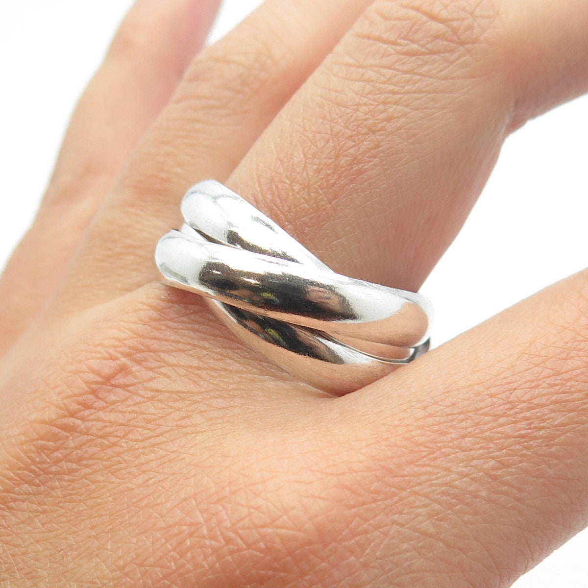 925 Sterling Silver Vintage Trinity Crossover Band Ring Size 12.5