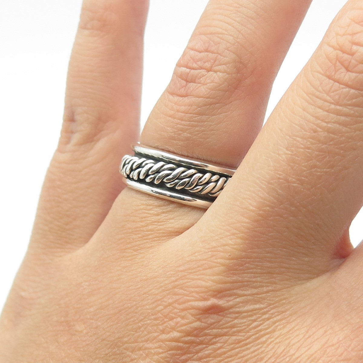 925 Sterling Silver Antique Art Deco Mexico Wicker Band Ring Size 6.5