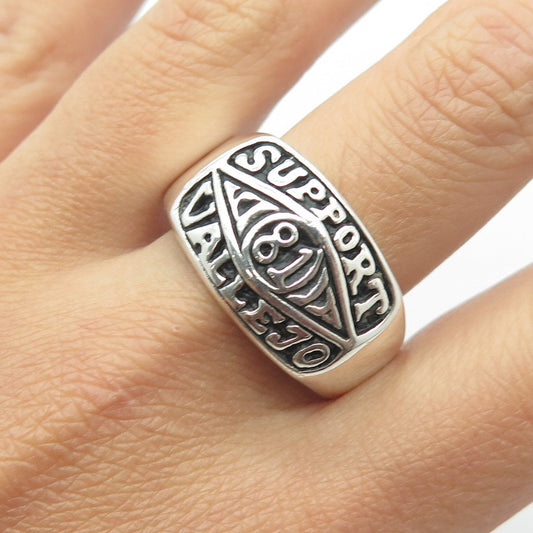 925 Sterling Silver Vintage 1981 Support Vallejo Ring Size 15.5