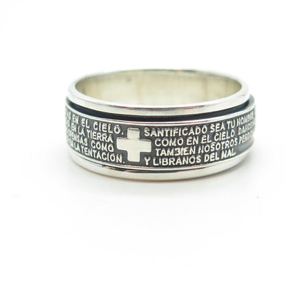 950 Silver Vintage Cross Prayer Religious Rotating Band Ring Size 11.25