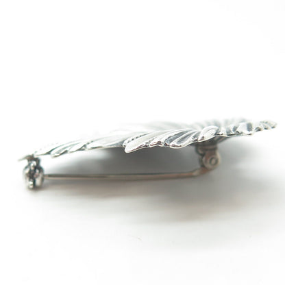 JEWELART 925 Sterling Silver Antique Art Deco Textured Leaf Pin Brooch