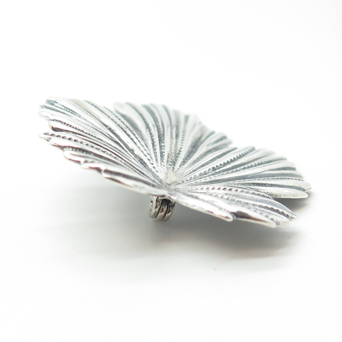 JEWELART 925 Sterling Silver Antique Art Deco Textured Leaf Pin Brooch